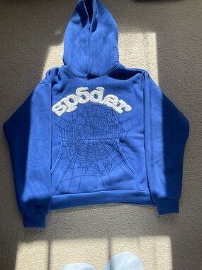 Spodder Blue Men's Pullover Hoodie with Spider Web Graphic